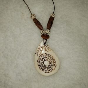 Bohemian Cream and Brown Bone Pendant Necklace